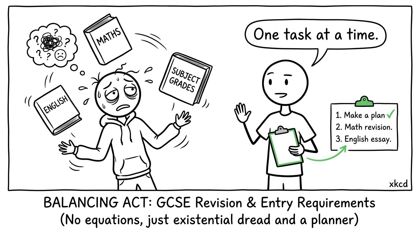 A revision planner helps a student juggle English, Maths and subject grades