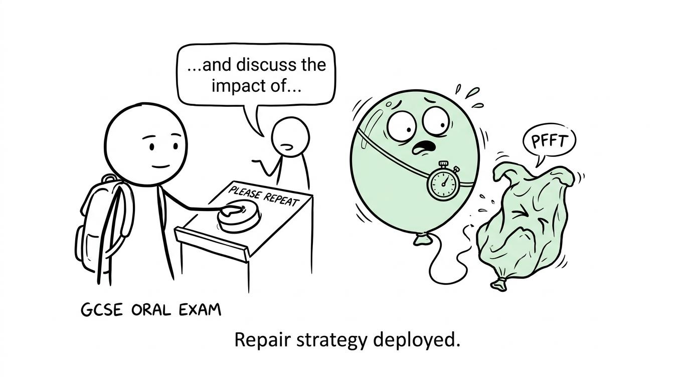 A calm student presses a repeat button and the panic monster deflates