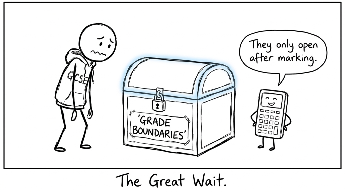 A student waiting for the mysterious grade-boundary chest to open