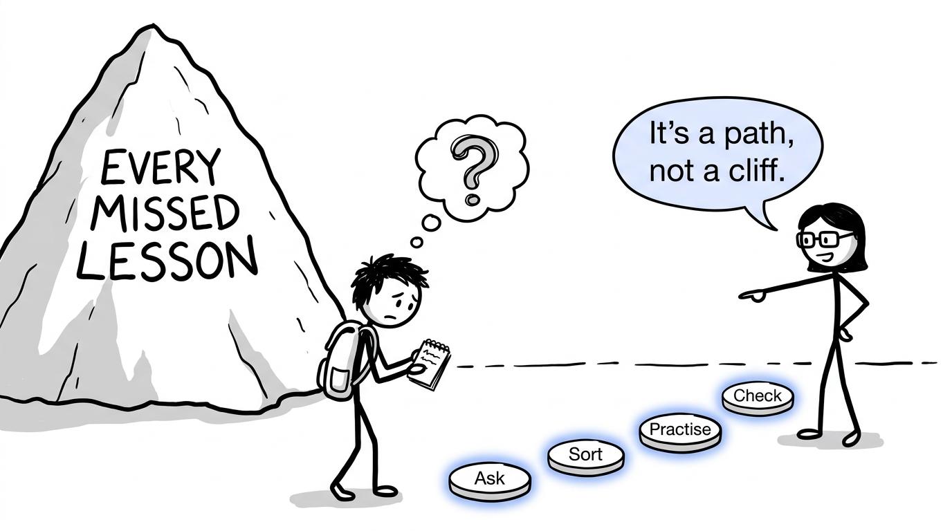A returning student chooses a manageable path through missed lessons