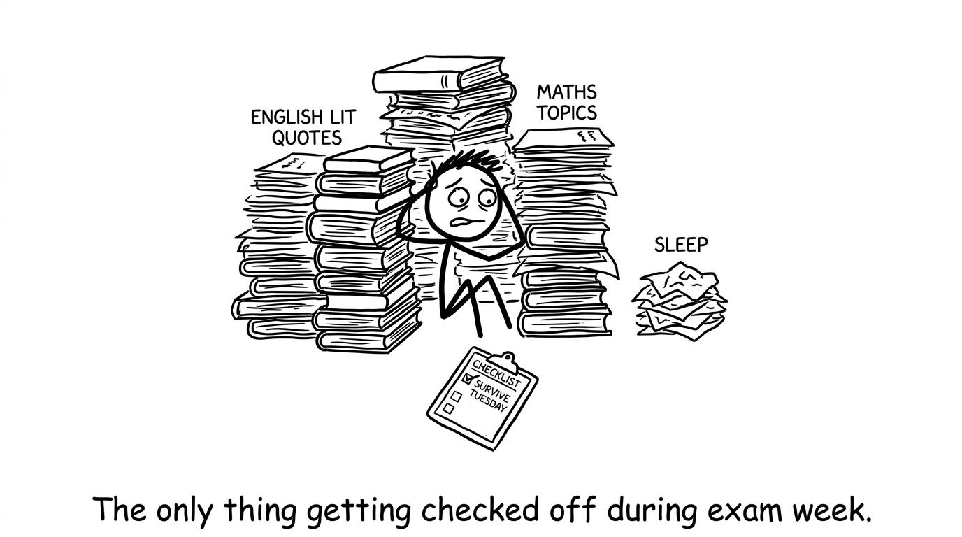 A student ticking a calm checklist during exam week