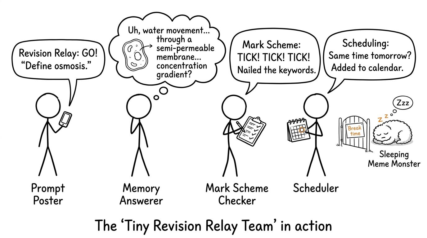 A group chat becomes a small revision relay team