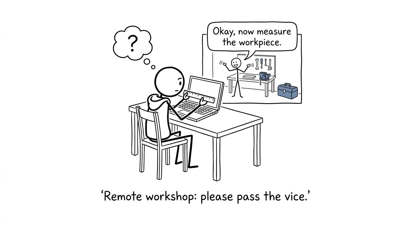 A student discovers the difficulty of running a workshop through a laptop