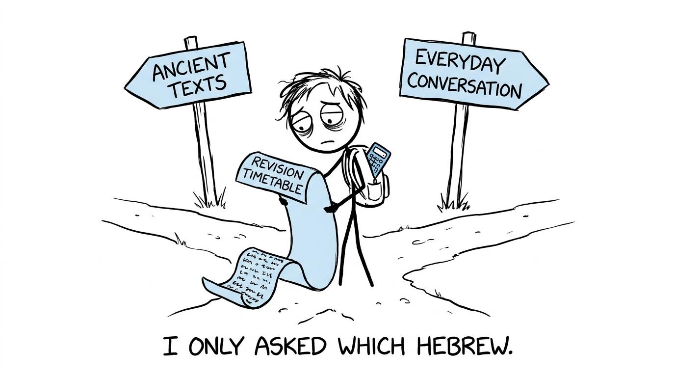A student discovers that choosing between two Hebrew courses creates a surprisingly dramatic fork in the road