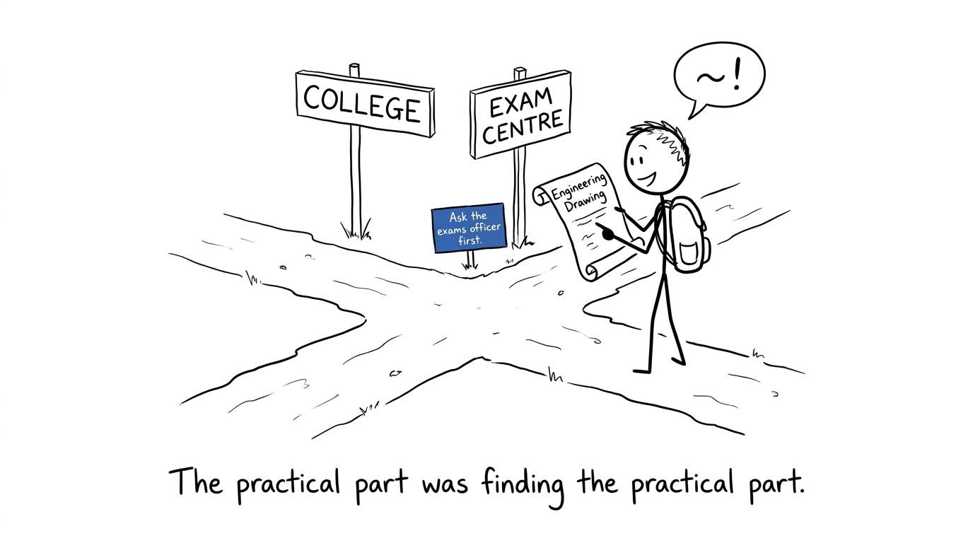 A student choosing between a college and an exam centre after sixth form