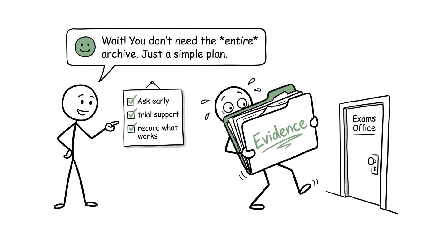 A student learns that requesting support needs a short checklist rather than a mountain of paperwork