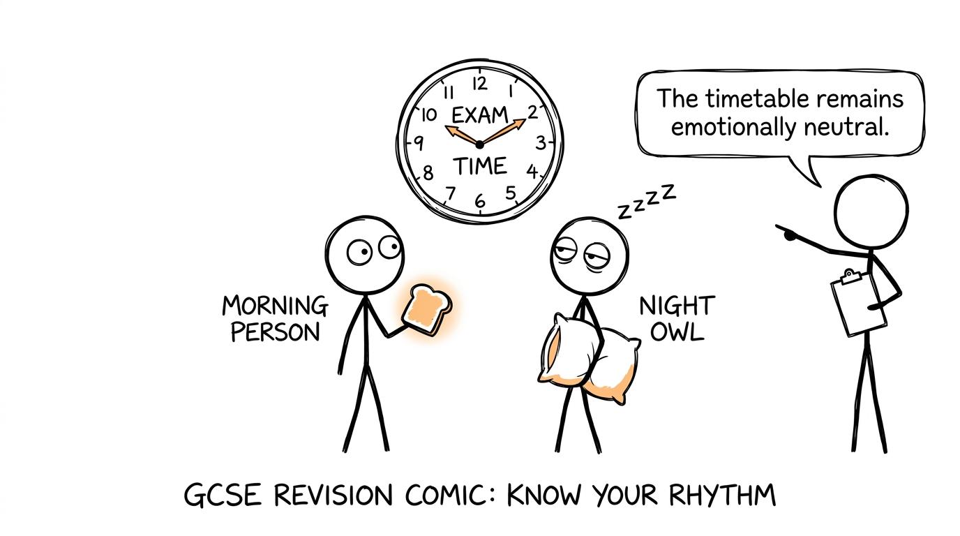 Morning person and night owl facing an emotionally neutral timetable