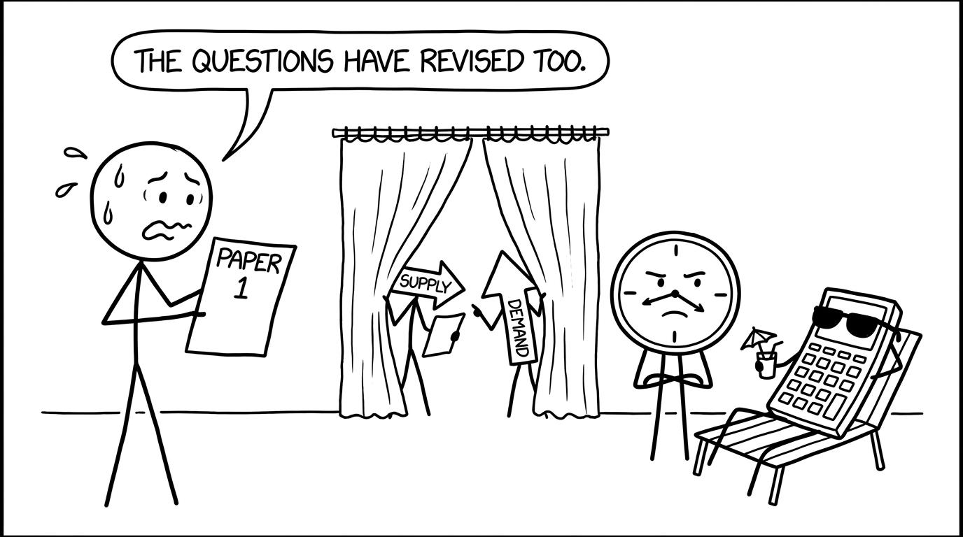 A student discovers that the questions have revised too