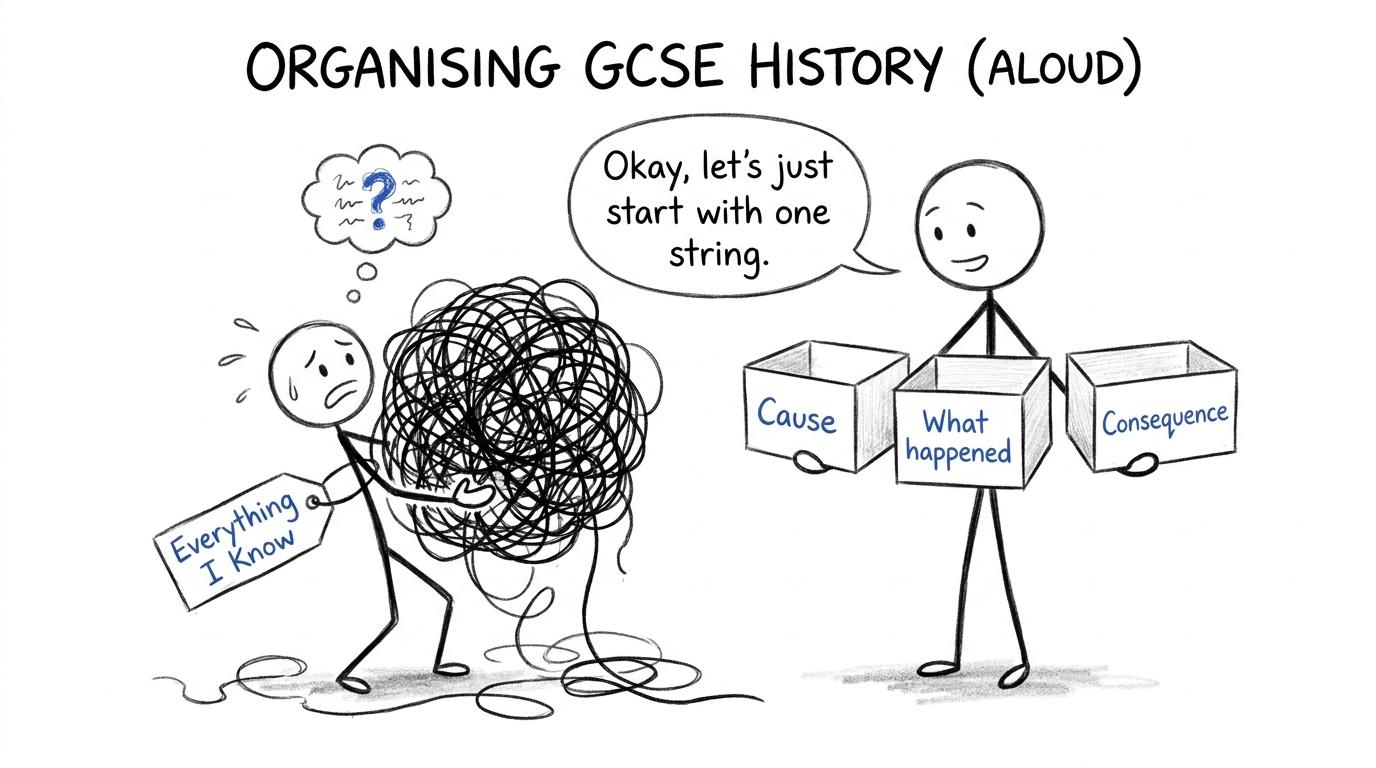 A tangled explanation is sorted into cause, event and consequence