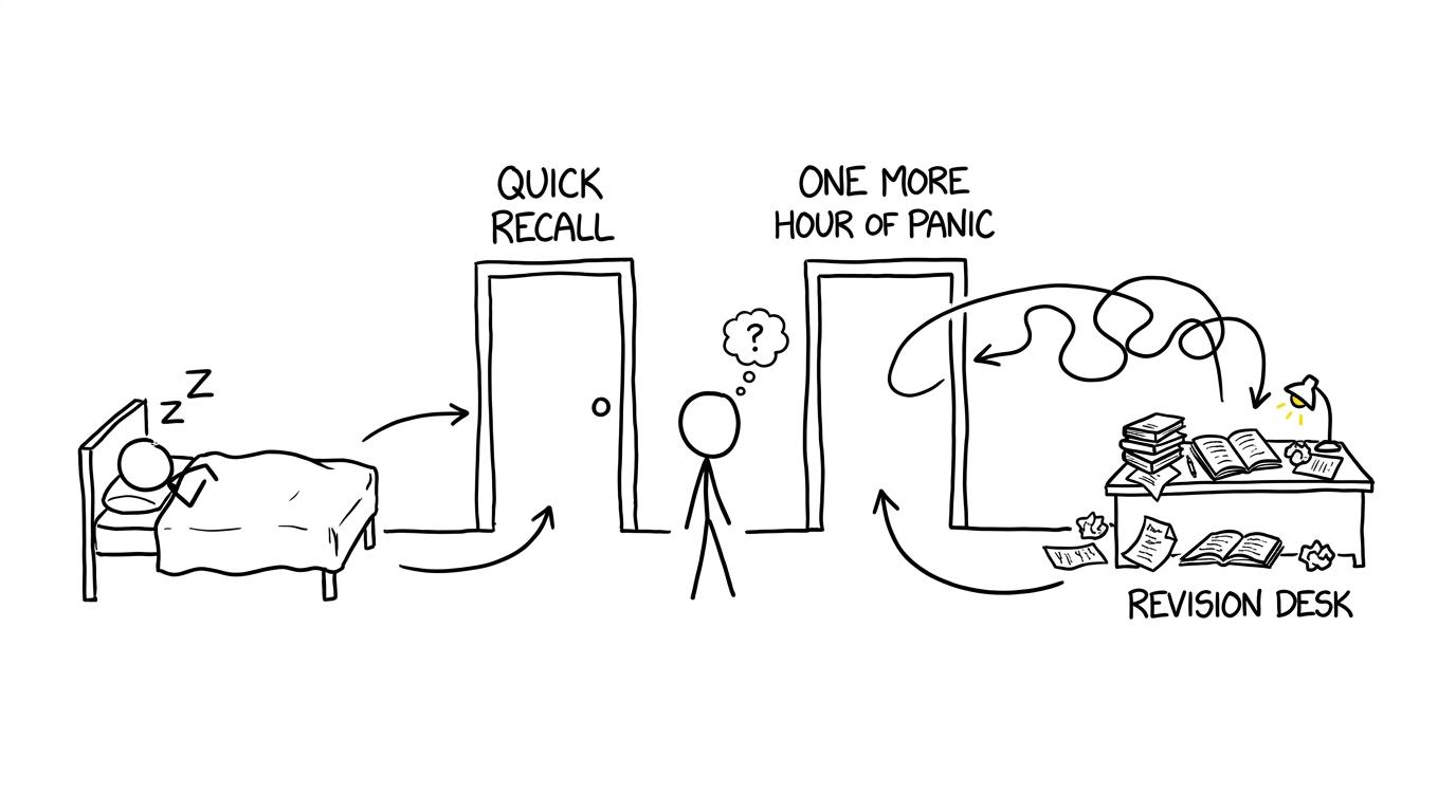 A student choosing between quick recall and another hour of panic
