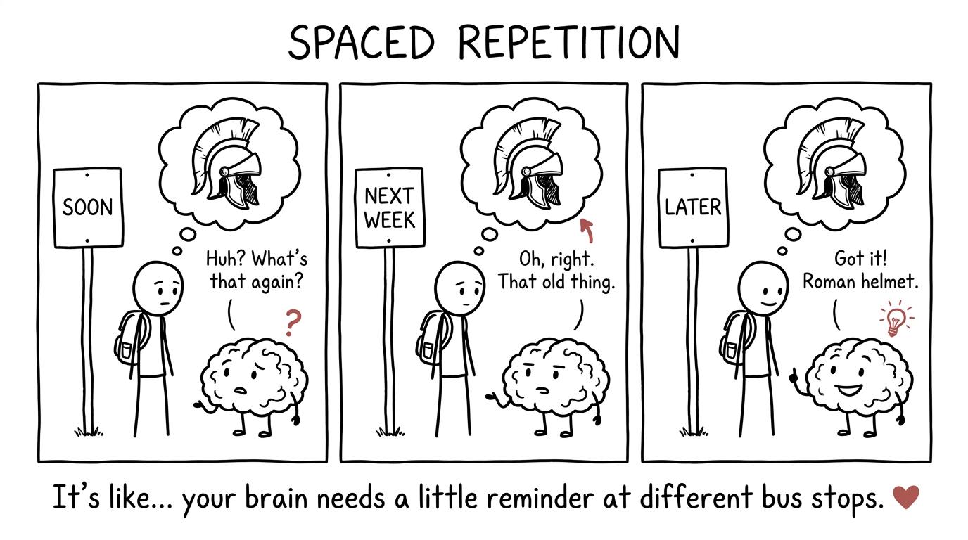 A student repeatedly meets a forgetful brain and its Roman helmet
