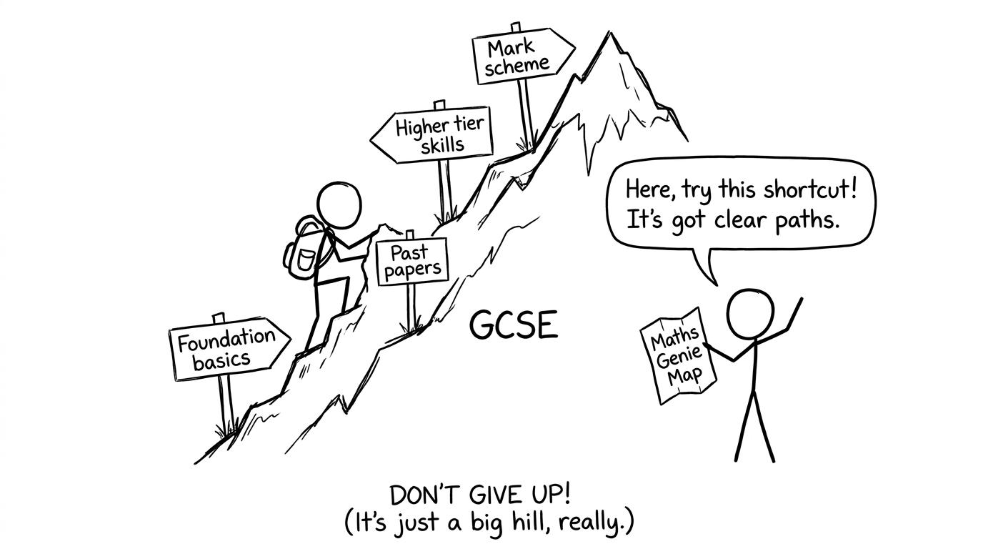 Climbing the GCSE mountain with signposts and a Maths Genie map