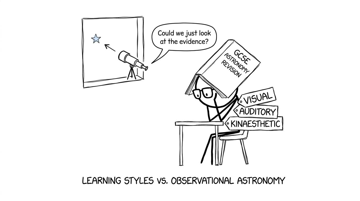 A telescope questions a student's collection of learning-style labels