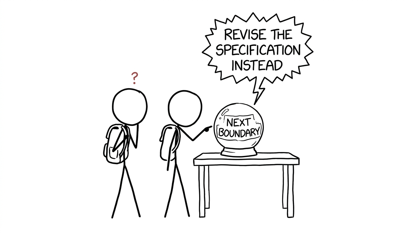 Students ask a crystal ball for the next boundary and are told to revise the specification instead