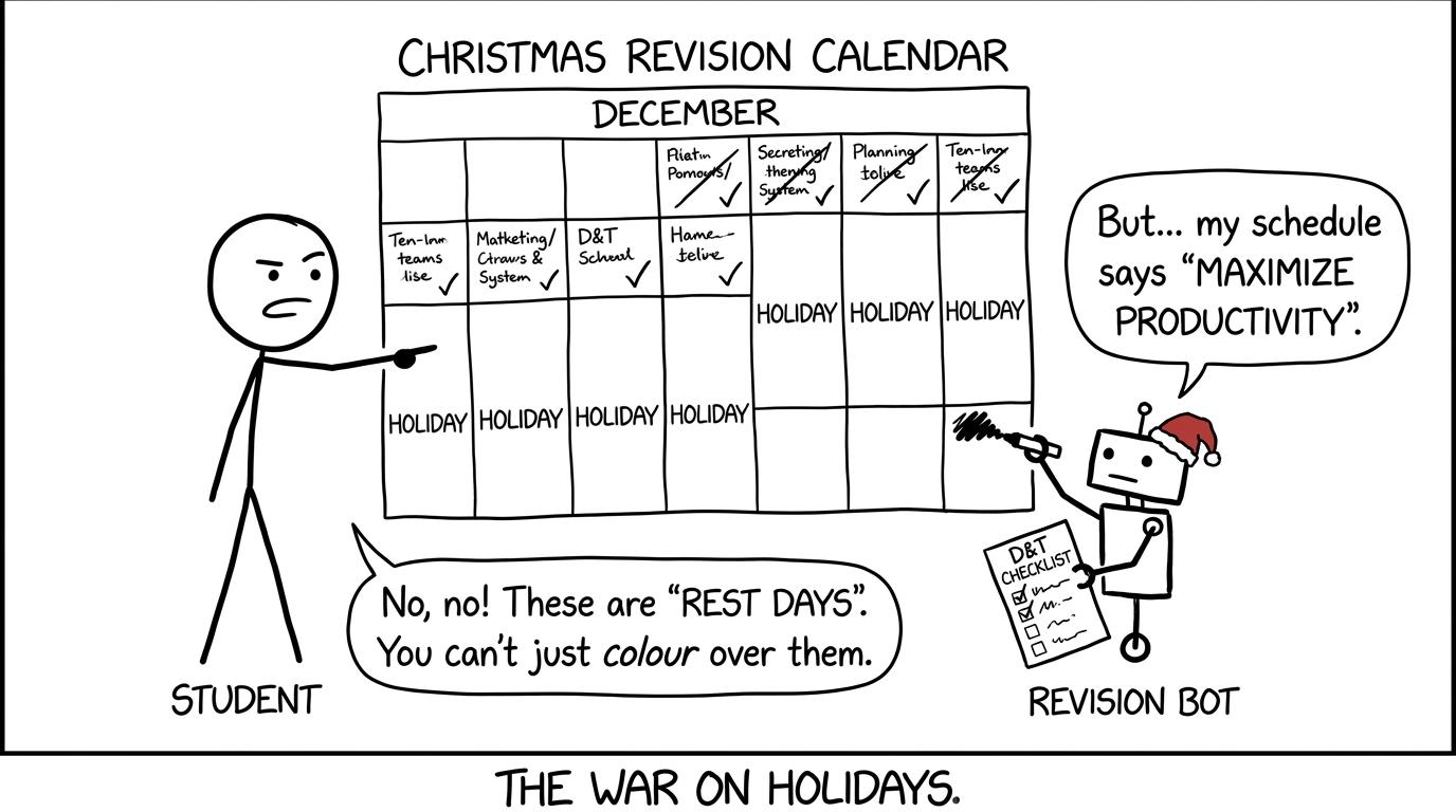 A student protects rest days from an overenthusiastic revision robot