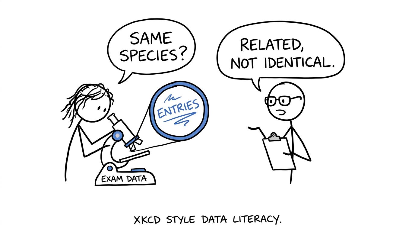 A student discovers that official exam statistics count entries rather than simply counting students