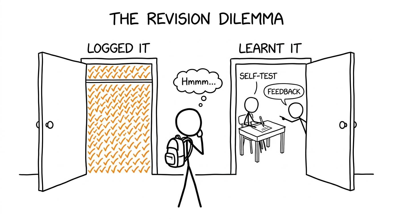 Two doors showing the difference between logging revision and learning