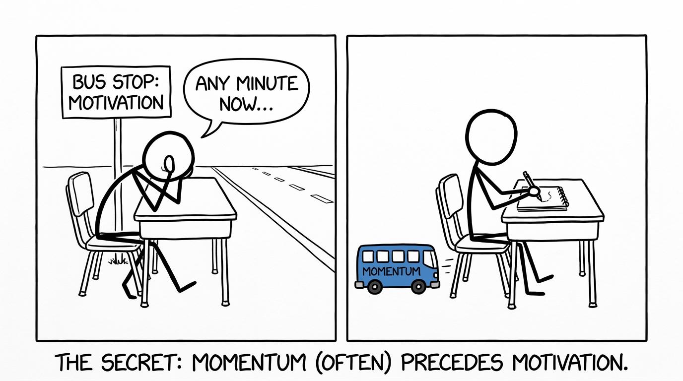 One student waits for motivation while another starts and finds momentum