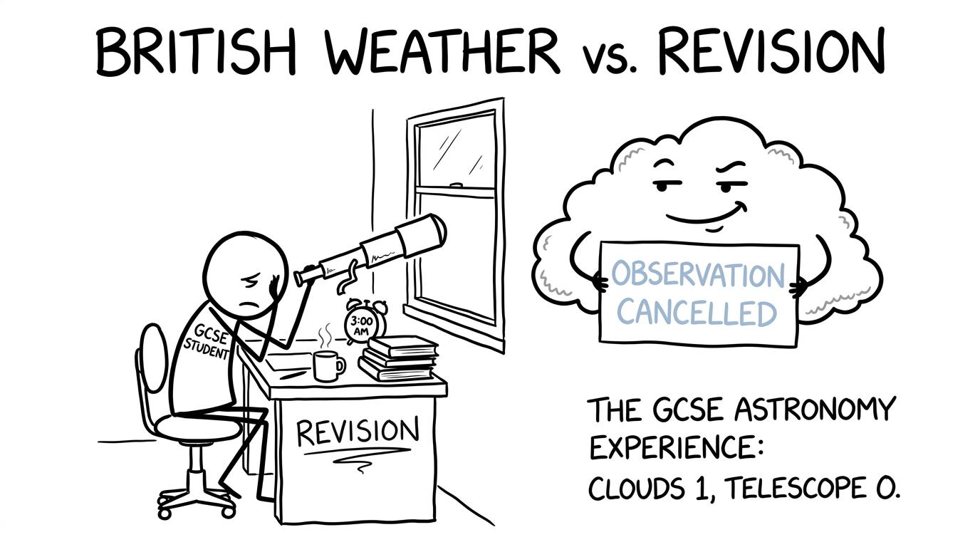 A student discovers that British weather has joined the astronomy course