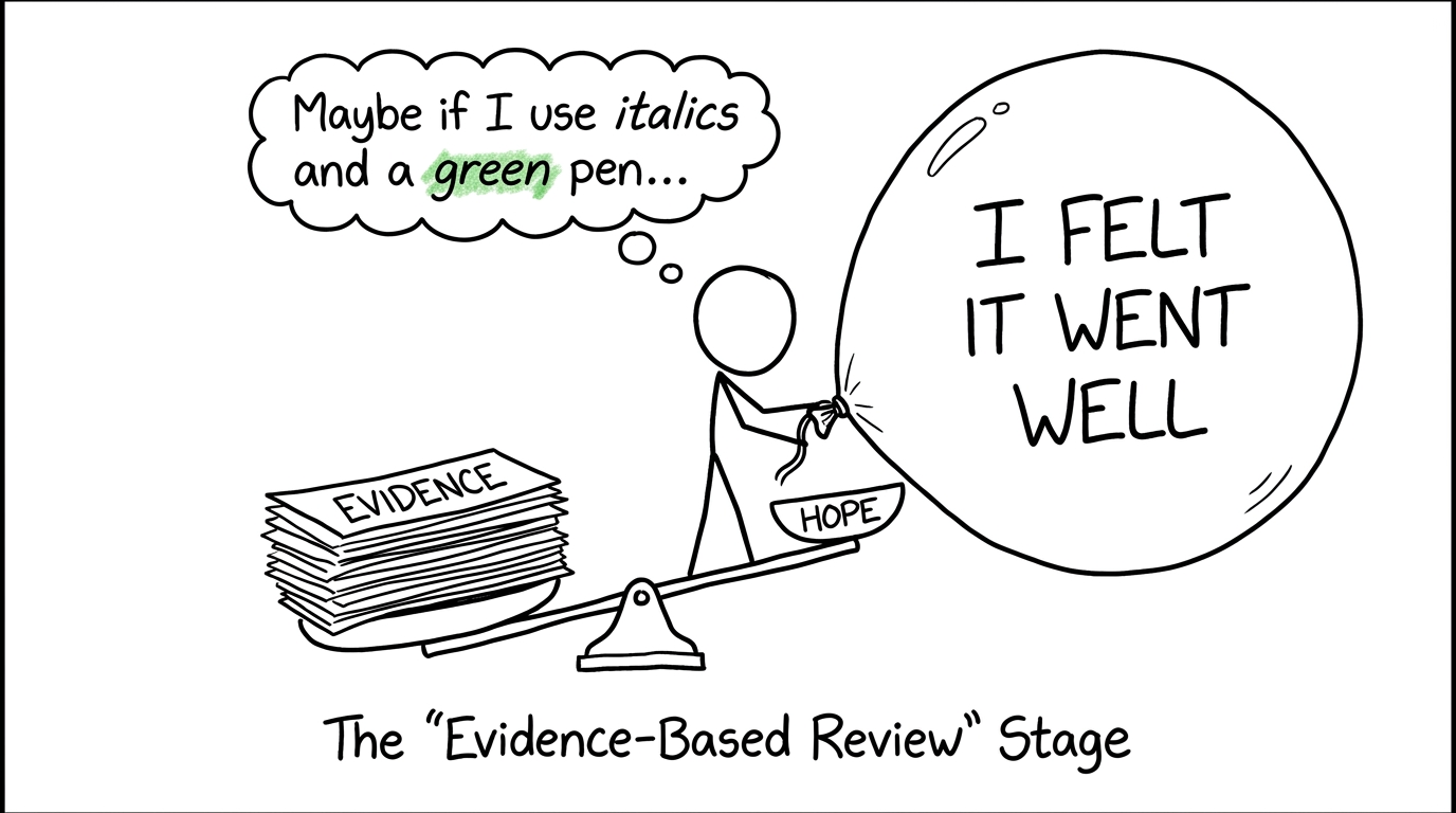 An evidence scale outweighing a hopeful feeling about an Economics exam