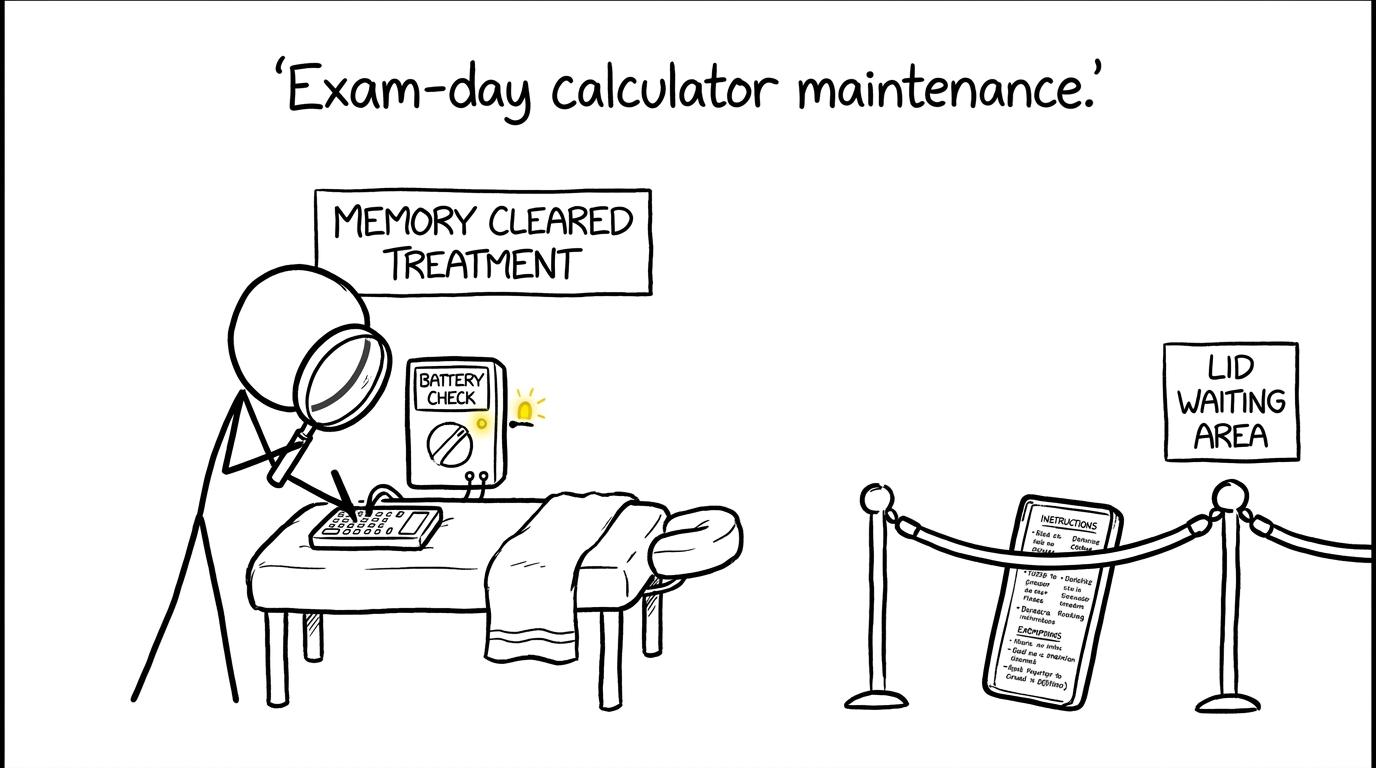 A calculator receives serious exam-day maintenance