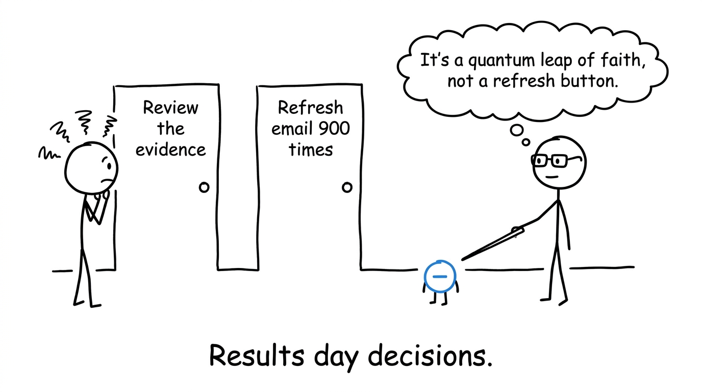 A student chooses between reviewing evidence and endlessly refreshing an email inbox