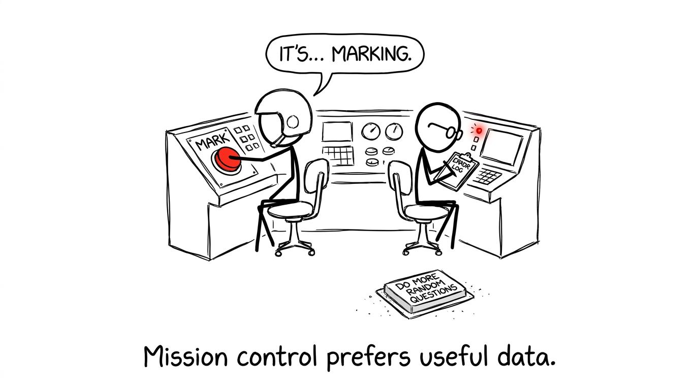Mission control chooses marking and an error log instead of more random questions