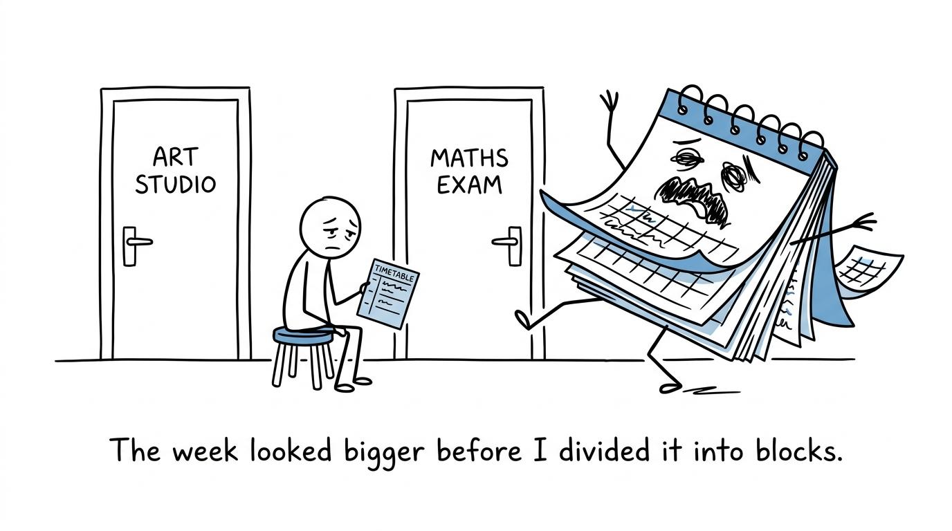 A student divides an intimidating exam week into manageable blocks