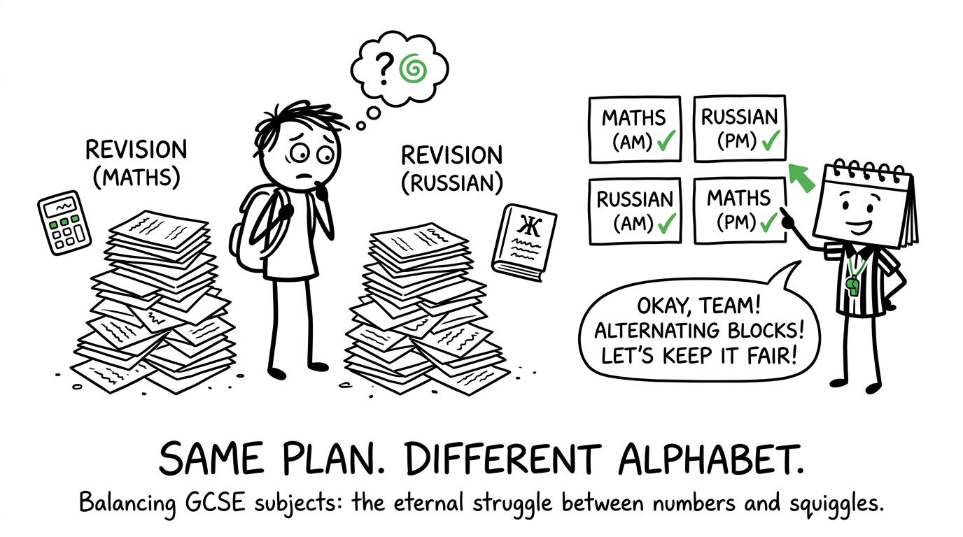 A calendar referee helps a student balance maths and Russian revision