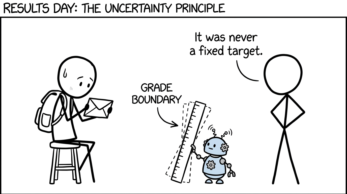 A nervous student watches a wobbly grade boundary on results day