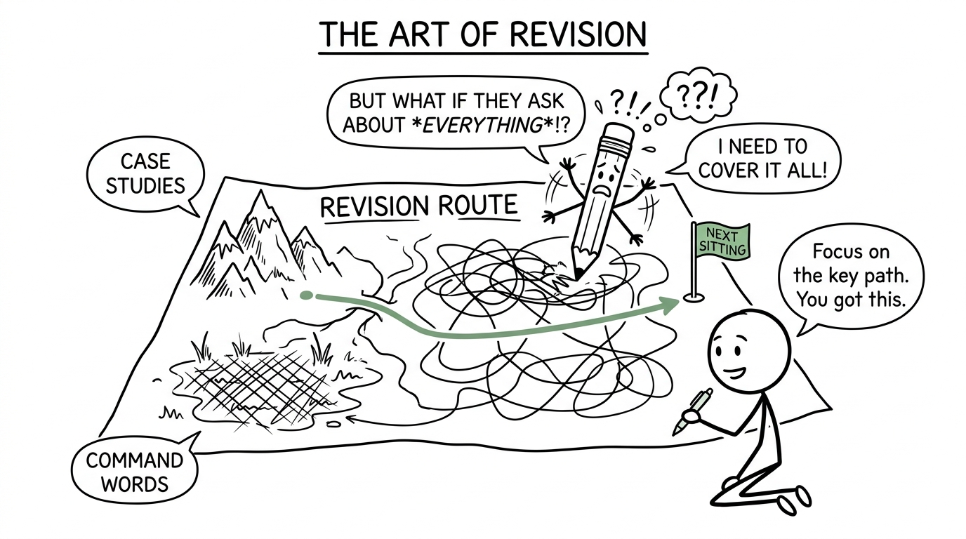 A student plotting a calm route across a revision map