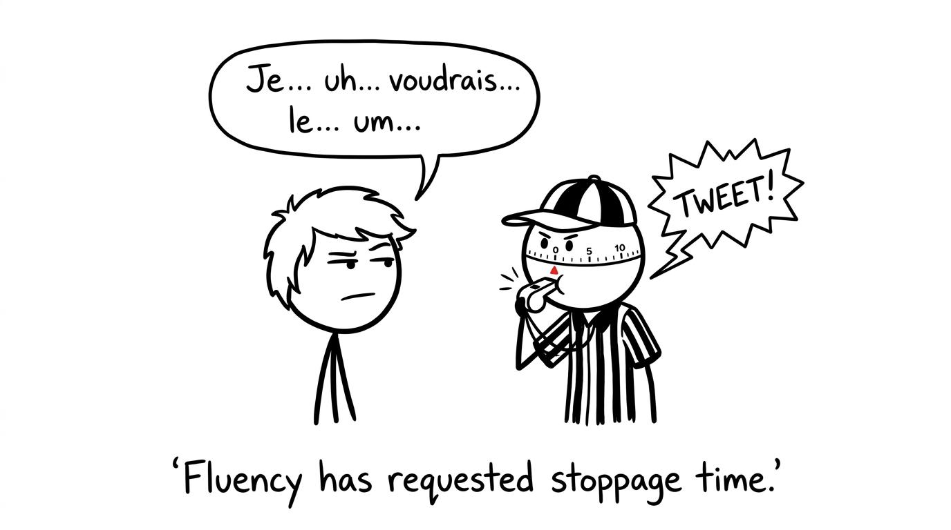 A strict tomato timer interrupts French speaking practice
