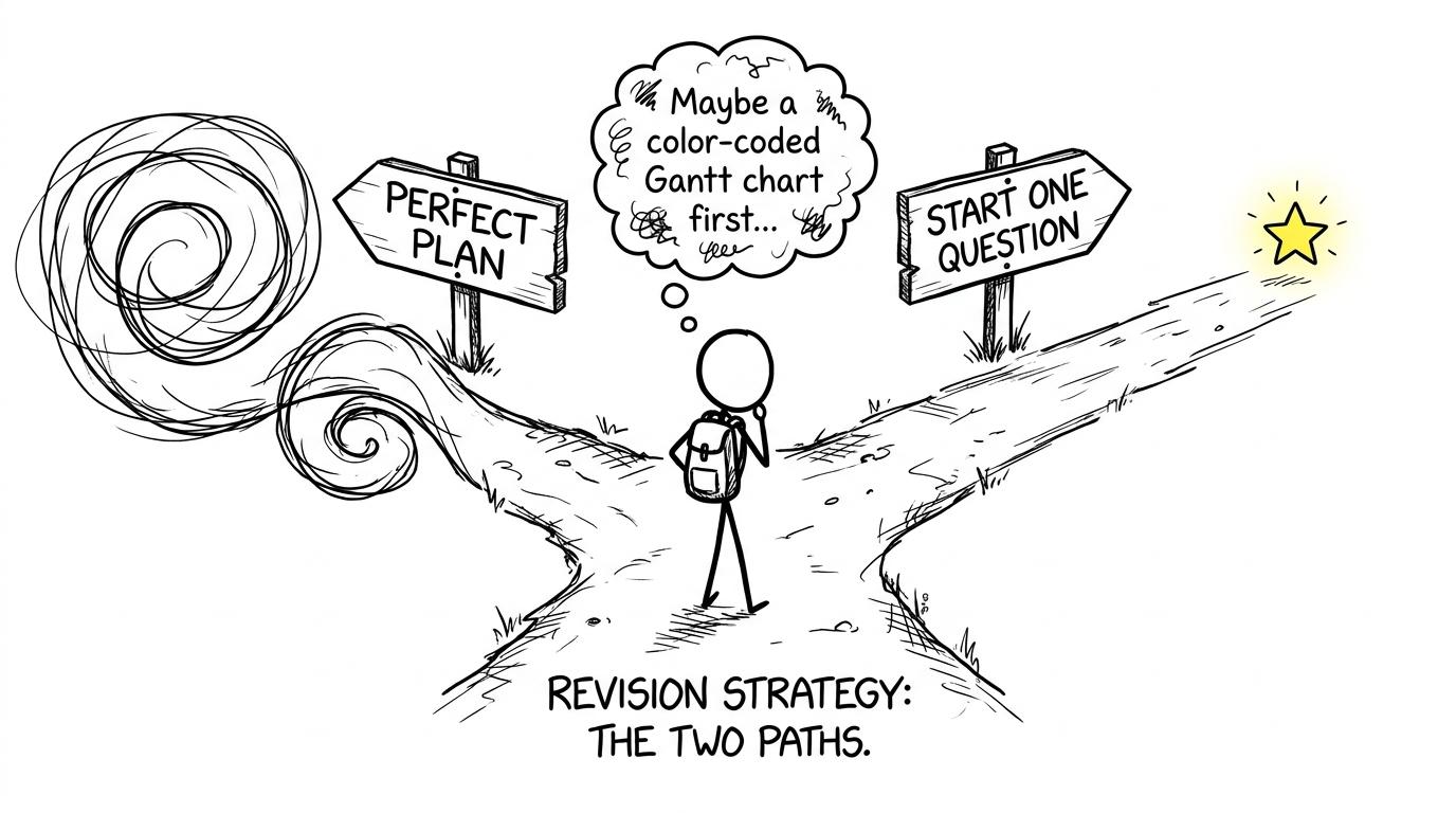 A revision path labelled Perfect Plan loops around while one small action leads towards a star
