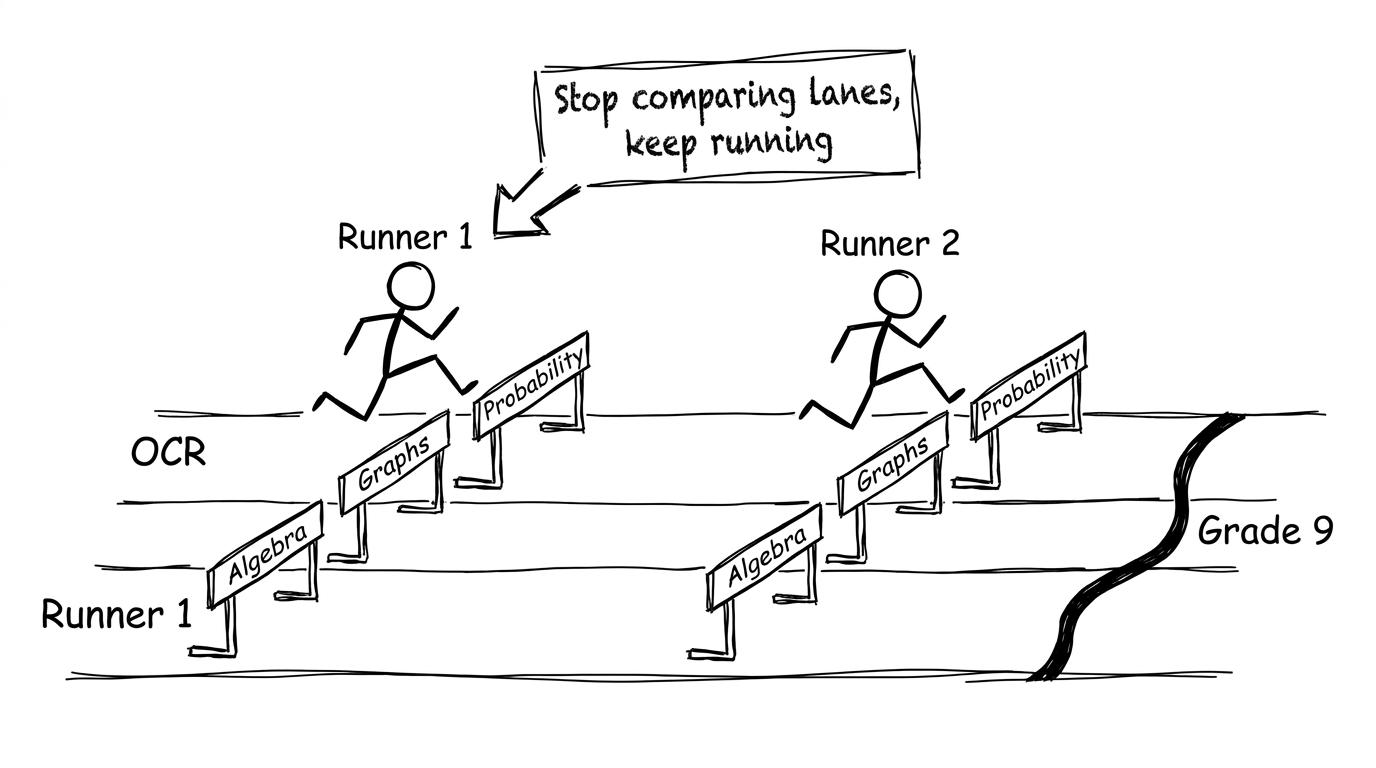 Two runners labelled OCR and Edexcel
