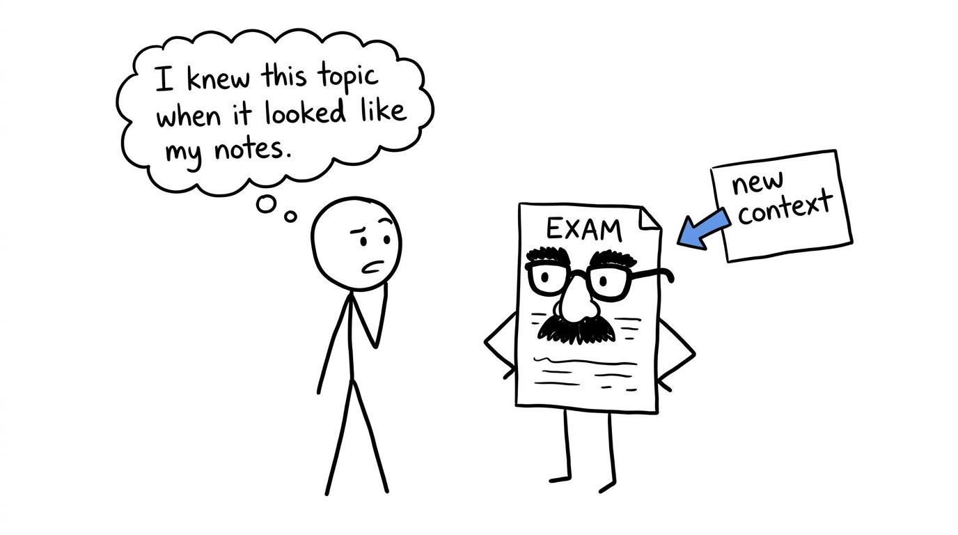 An exam question in disguise surprises a student who only recognises familiar notes