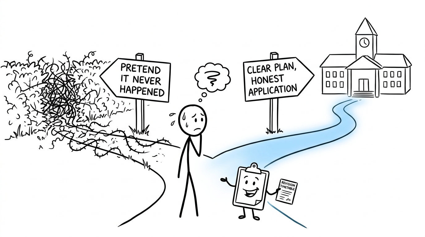 A student choosing between hiding from a resit and following an honest application plan