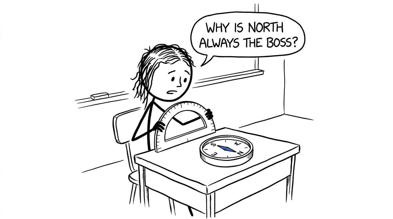 Student holding a protractor like a steering wheel
