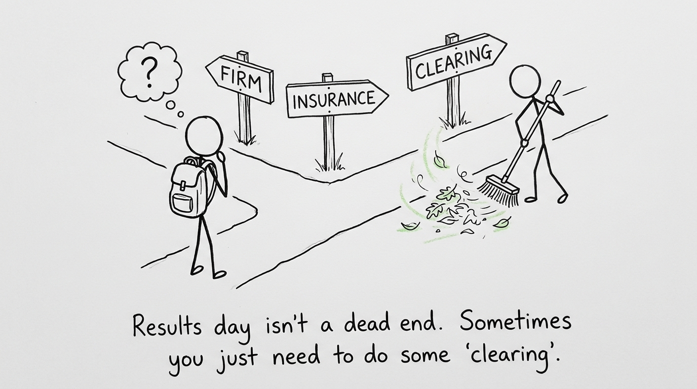 A student chooses between Firm, Insurance and a surprisingly literal Clearing path