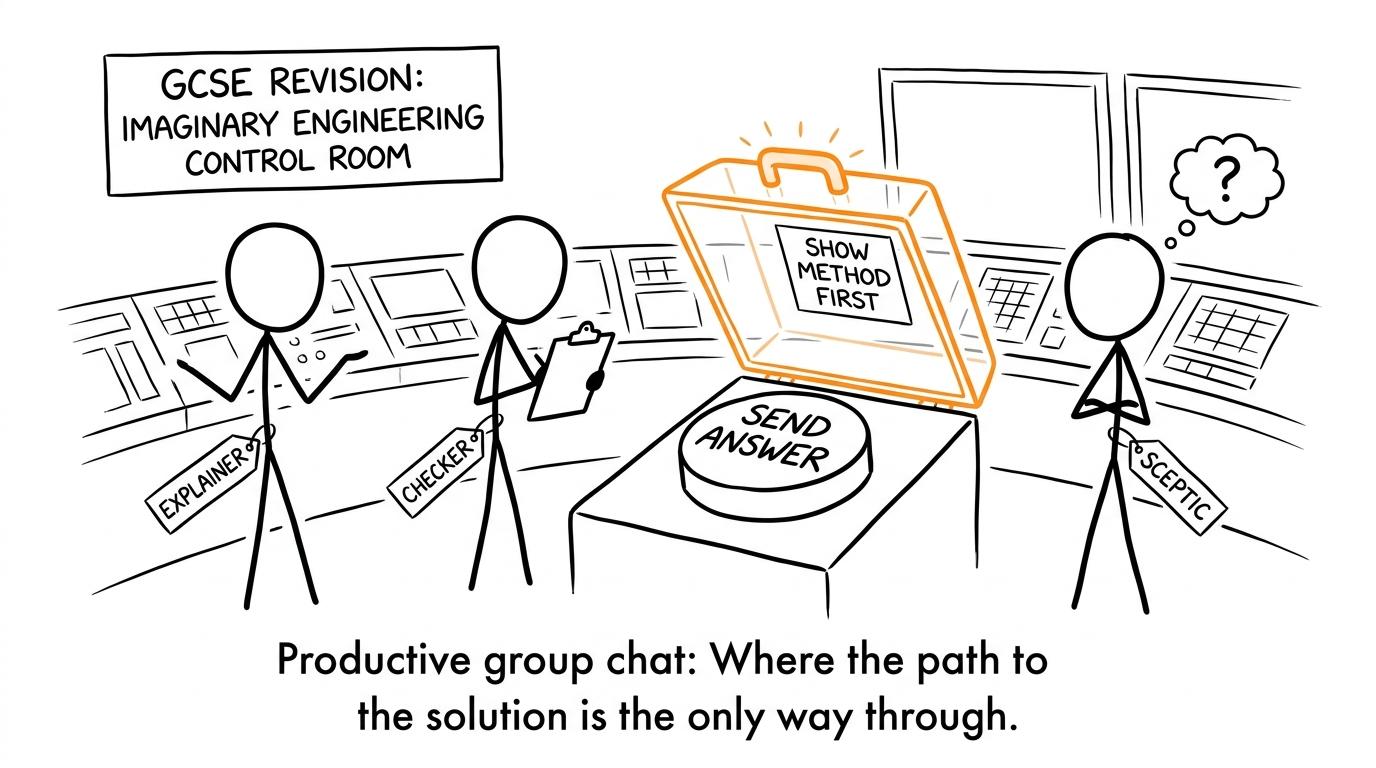 The explainer, checker and sceptic protect the send-answer button