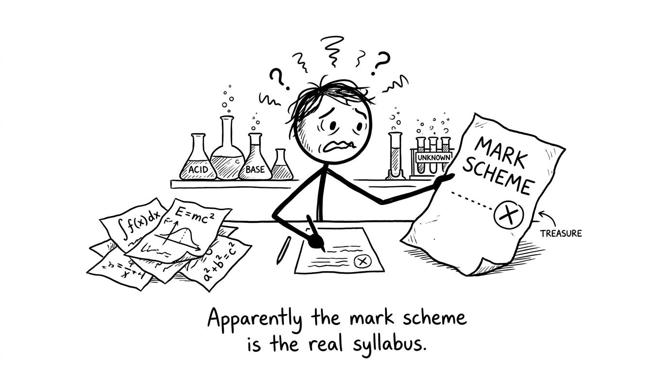 A student holding a mark scheme like a treasure map