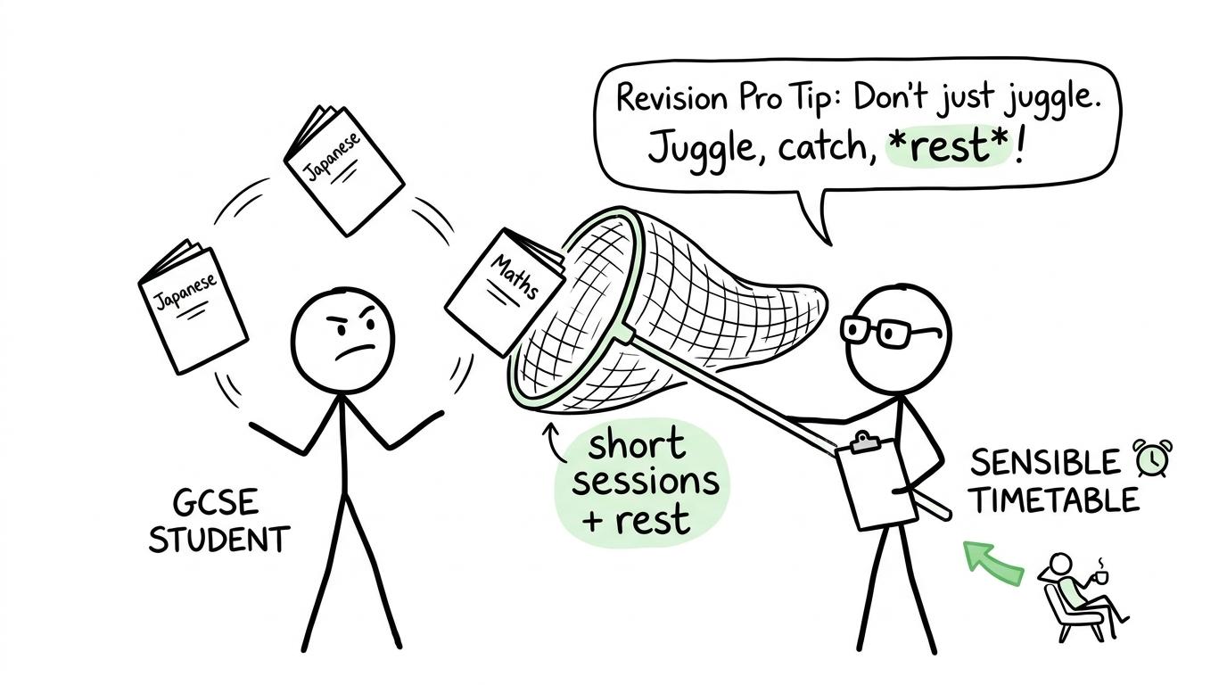 A student balancing Japanese and maths with help from a sensible timetable