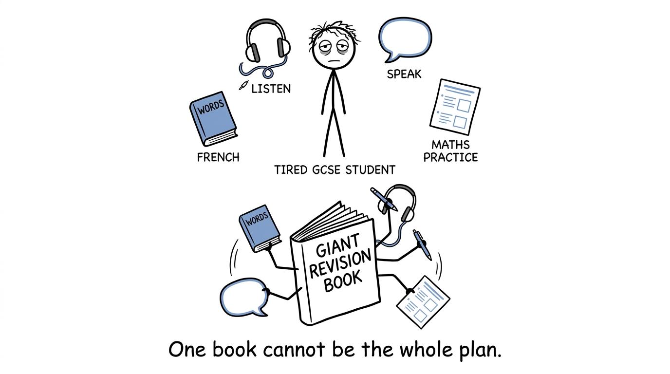 A many-armed revision book tries unsuccessfully to replace speaking, listening and practice tools