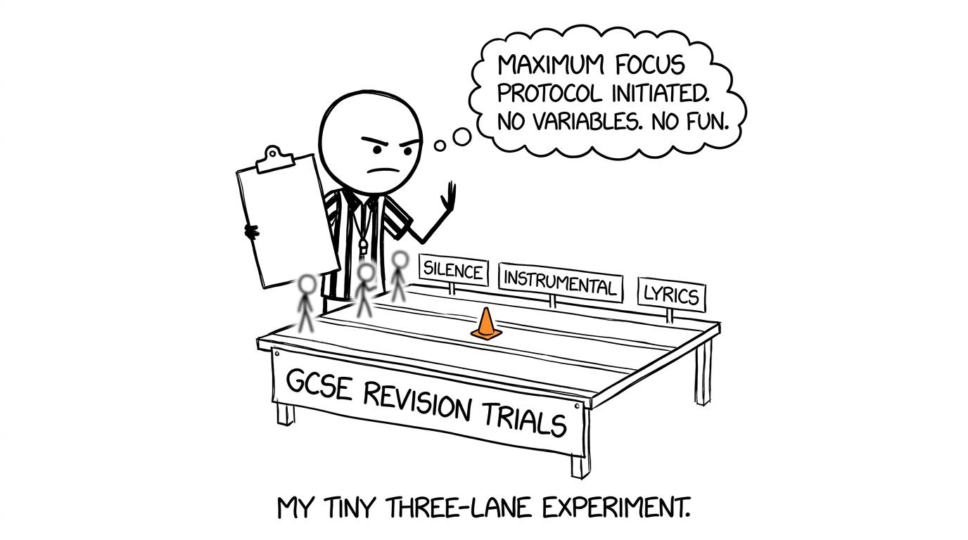 A student acts as an extremely serious official in a three-lane revision experiment
