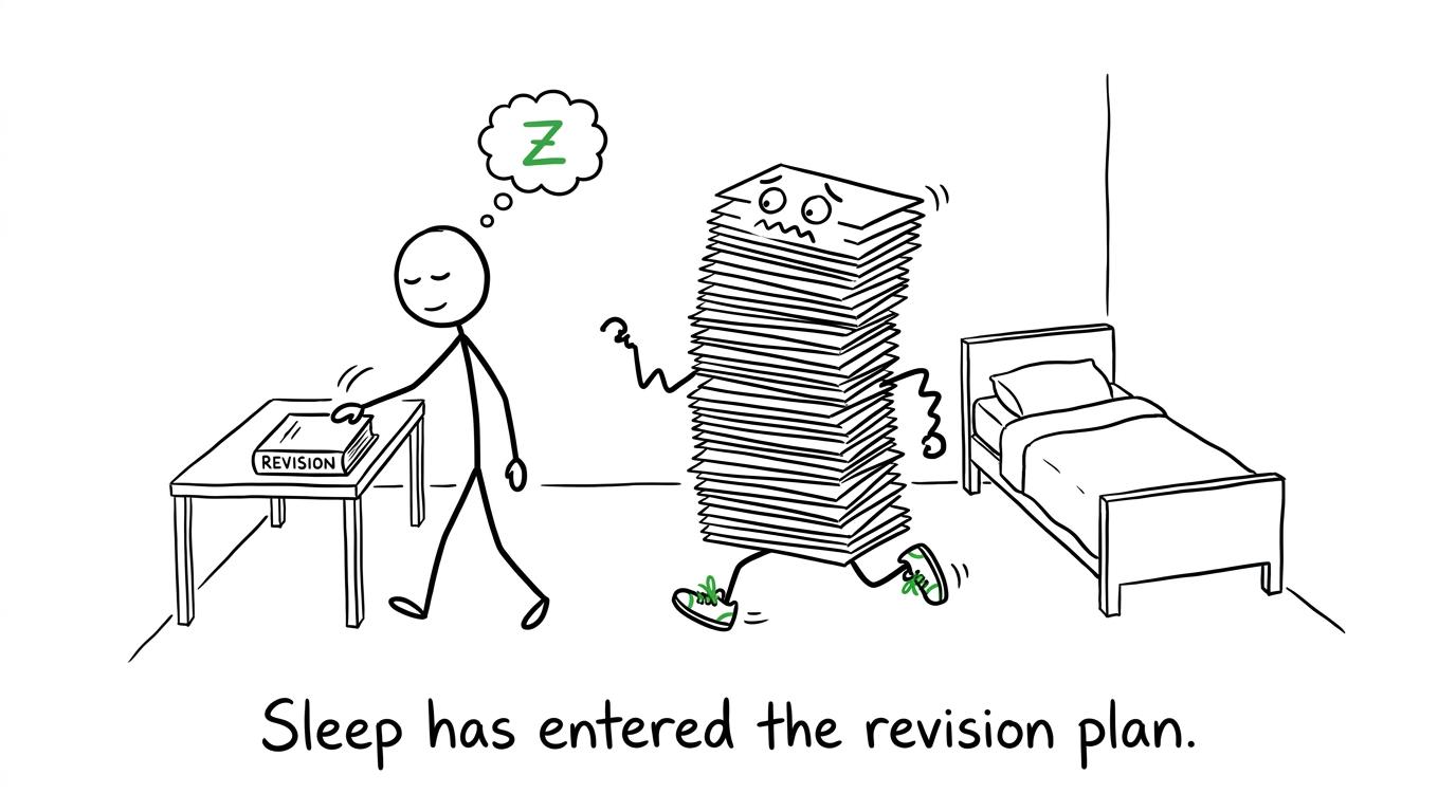 A stack of flashcards discovers that sleep is part of the revision plan