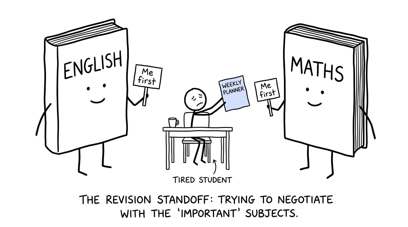 A student negotiates a revision peace treaty between English and maths