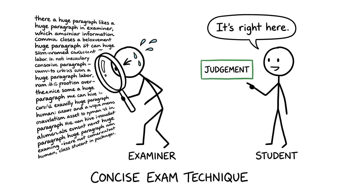 An examiner searching a long paragraph for its judgement
