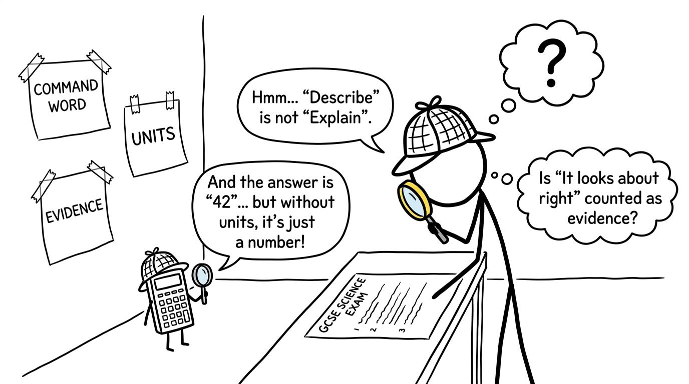 A student detective investigates command words, units and evidence with a calculator assistant