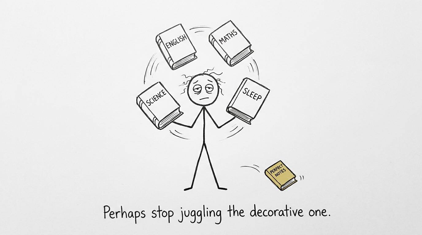 A student juggles core subjects, sleep and unnecessary perfect notes