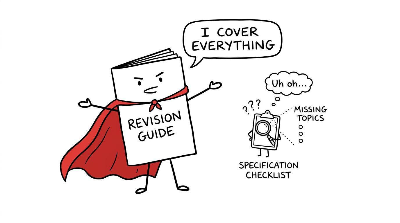 A tiny specification checklist finds gaps in a revision guide claiming to cover everything