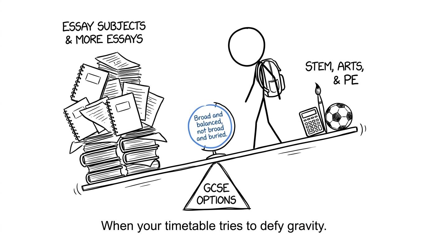 A student balances essay-heavy subjects against practical choices